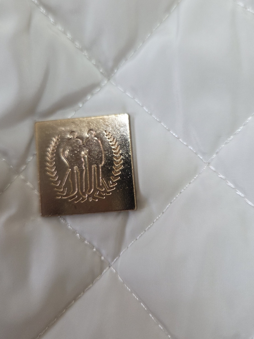 White Quilted Bomber Jacket with Gold-Tone Details - Picture 4 of 4